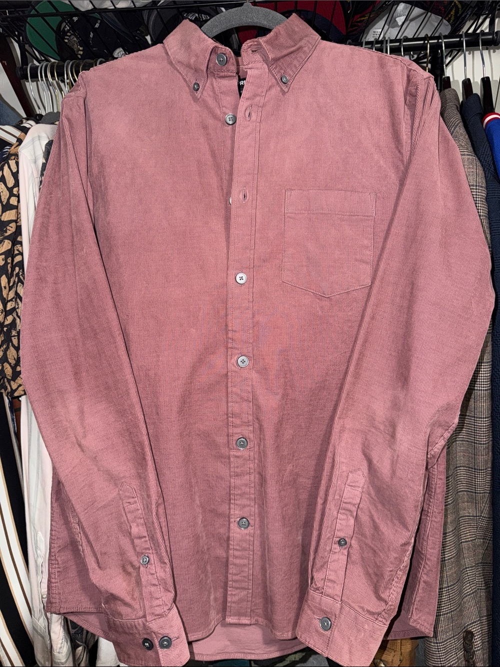 Express Men's Dusty Rose Button-Down Long-Sleeve Shirt